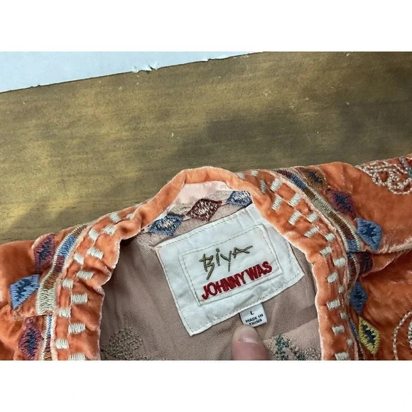 Johnny Was Biya Lyra Orange Velvet Zodiac Embroidered Blouse Tunic Large $345 - Picture 5 of 15